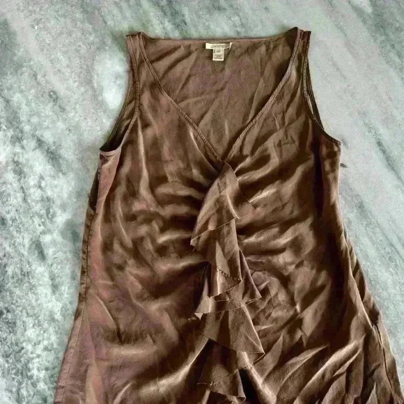 J.Crew Solid Gray Silk Ruffle Front V-Neck Sleeveless Blouse - Picture 2 of 7